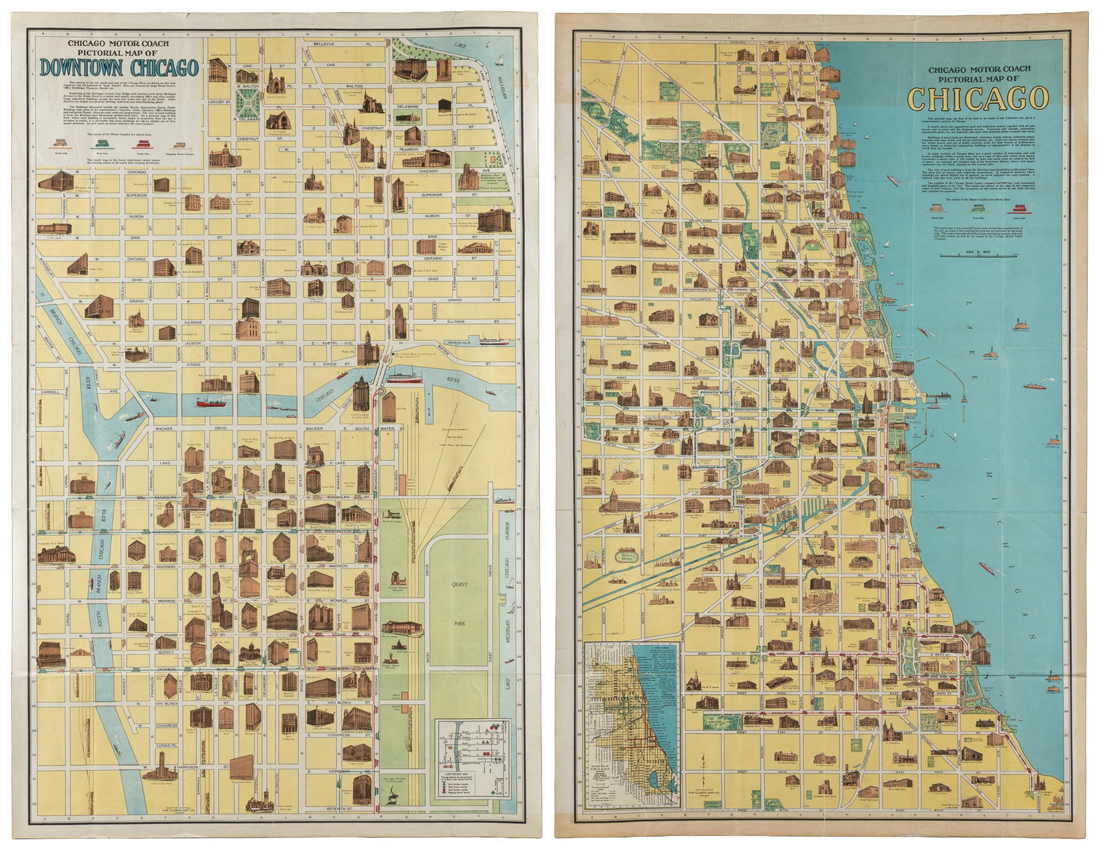 Chicago Motor Coach Pictorial Map of Chicago. (1 of 3)