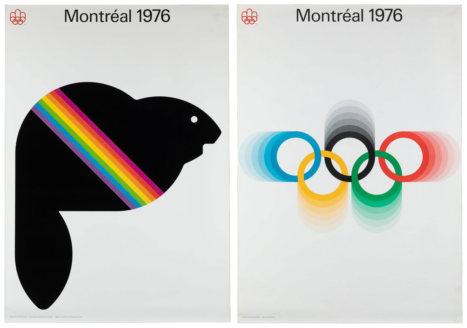 Montreal 1976 Olympics. Two posters.: Montreal 1976 Olympics. Two posters. 1972. Pair of official posters promoting the 1976 Summer Olympics, by various COJO designers. The first shows Amik, the beaver mascot of the Games; the second is
