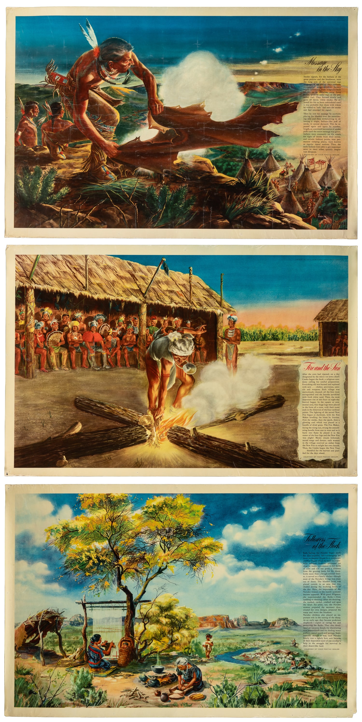 Three "Indians of North America" Pontiac Motors Dealership Posters. USA: Pontiac Motors. Circa 1953. (1 of 4)