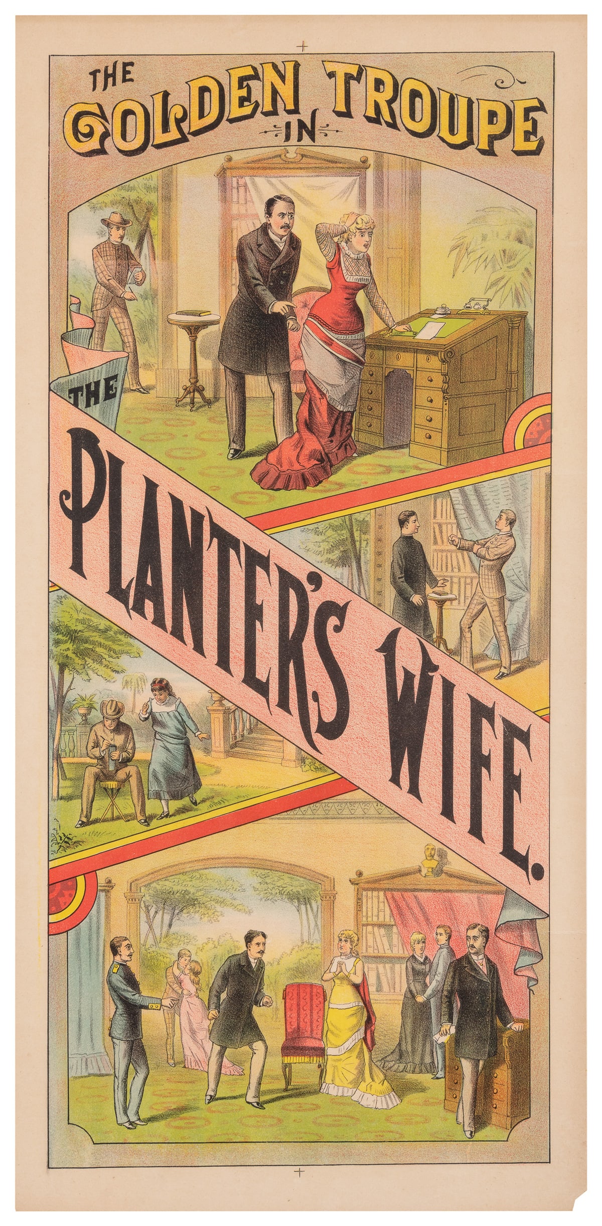 The Golden Troupe in / The Planter’s Wife.: The Golden Troupe in / The Planter's Wife. Circa 1900s. Linen backed. 27 3/4 x 13 1/8".