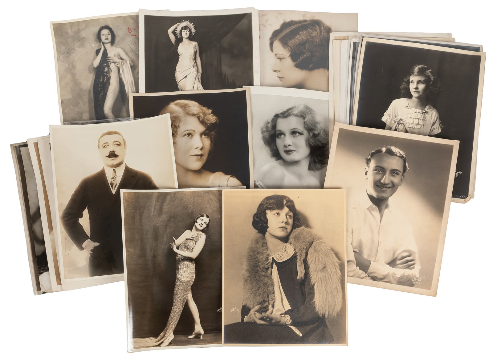 Collection of Professional Theatrical Headshots and Portraits.: Collection of Professional Theatrical Headshots and Portraits. New York, early 20th Century. Oversized portraits (generally 11 x 14") of both male and female theatrical performers of the early 20th