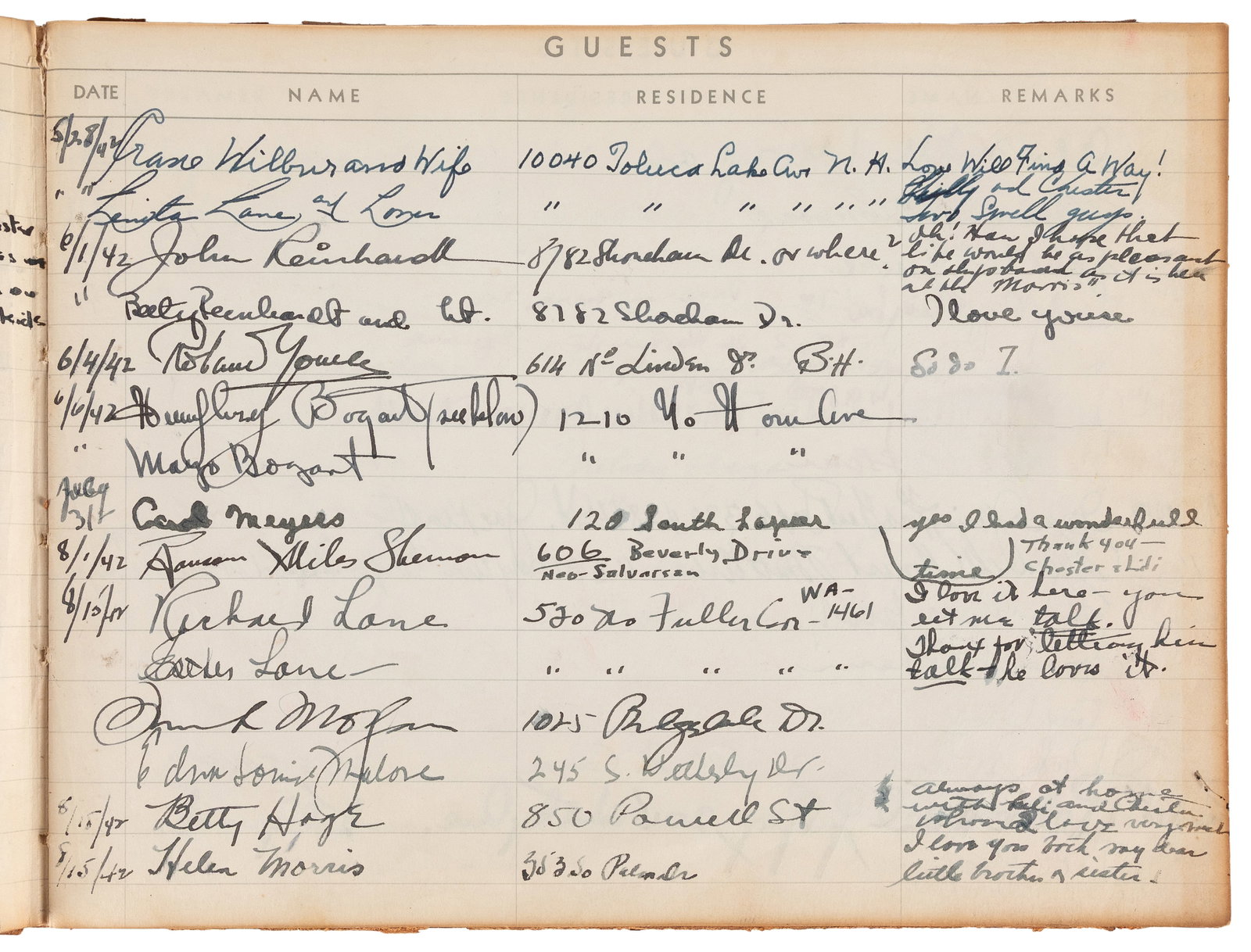 [AUTOGRAPHS]. MORRIS, Chester (1901 - 1970). Chester Morris's personal guest book with Hollywood and (1 of 5)