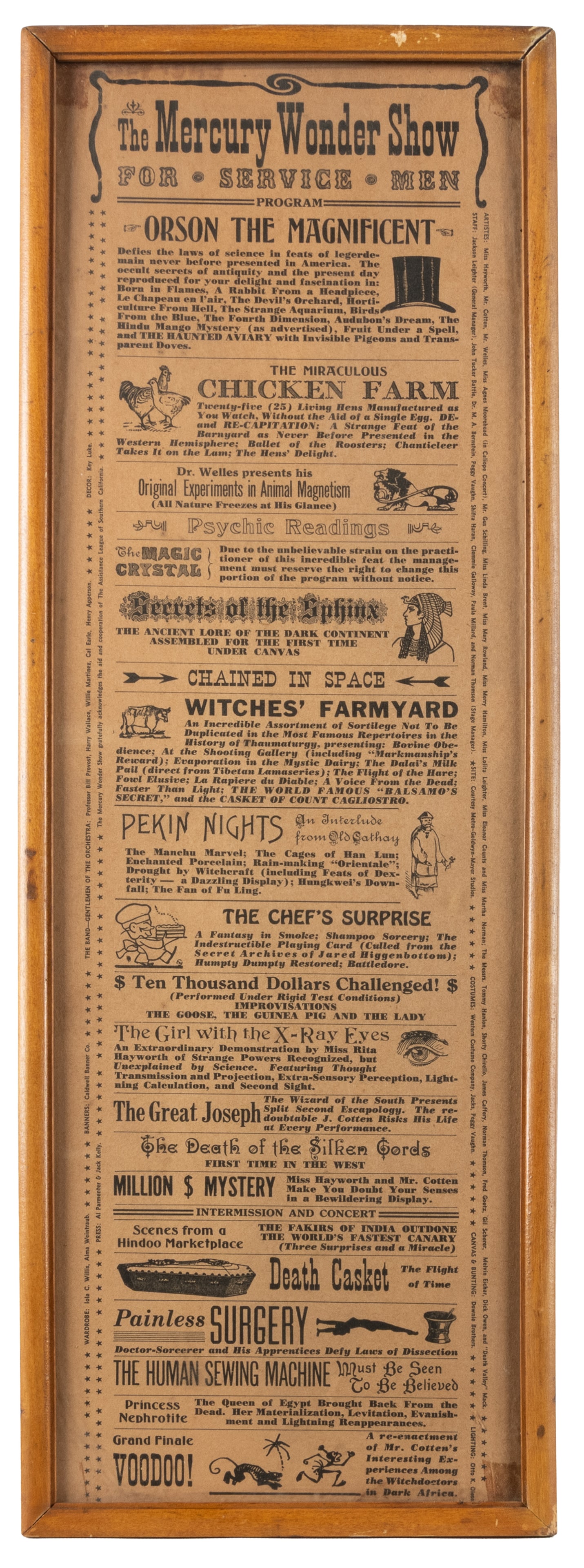 [MAGIC]. WELLES, Orson (1915 - 1985). "The Mercury Wonder Show" Magic Show Broadside and Performance (1 of 2)