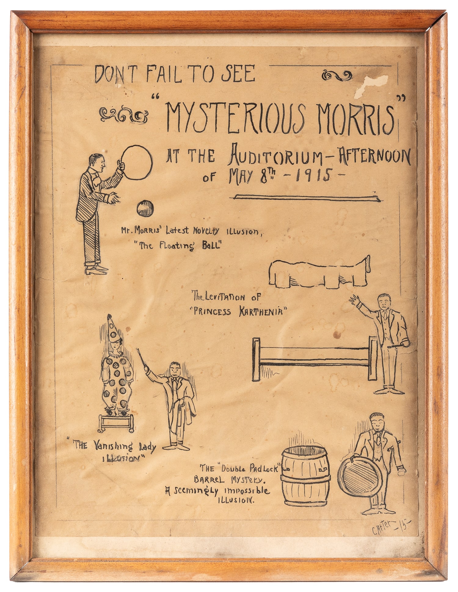 [MAGIC]. MORRIS, Chester (1901 - 1970). Hand-drawn "Mysterious Morris" Performance Flyer. New York, (1 of 1)