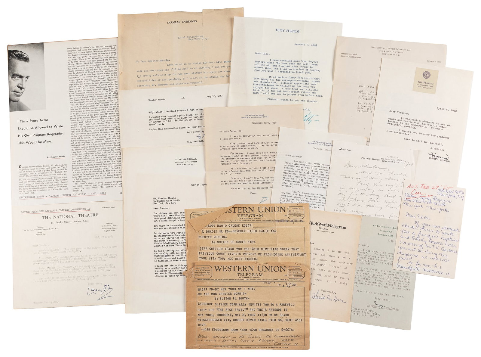 [AUTOGRAPHS]. Signed Personal and Professional Correspondence from Members of Hollywood's Golden (1 of 1)
