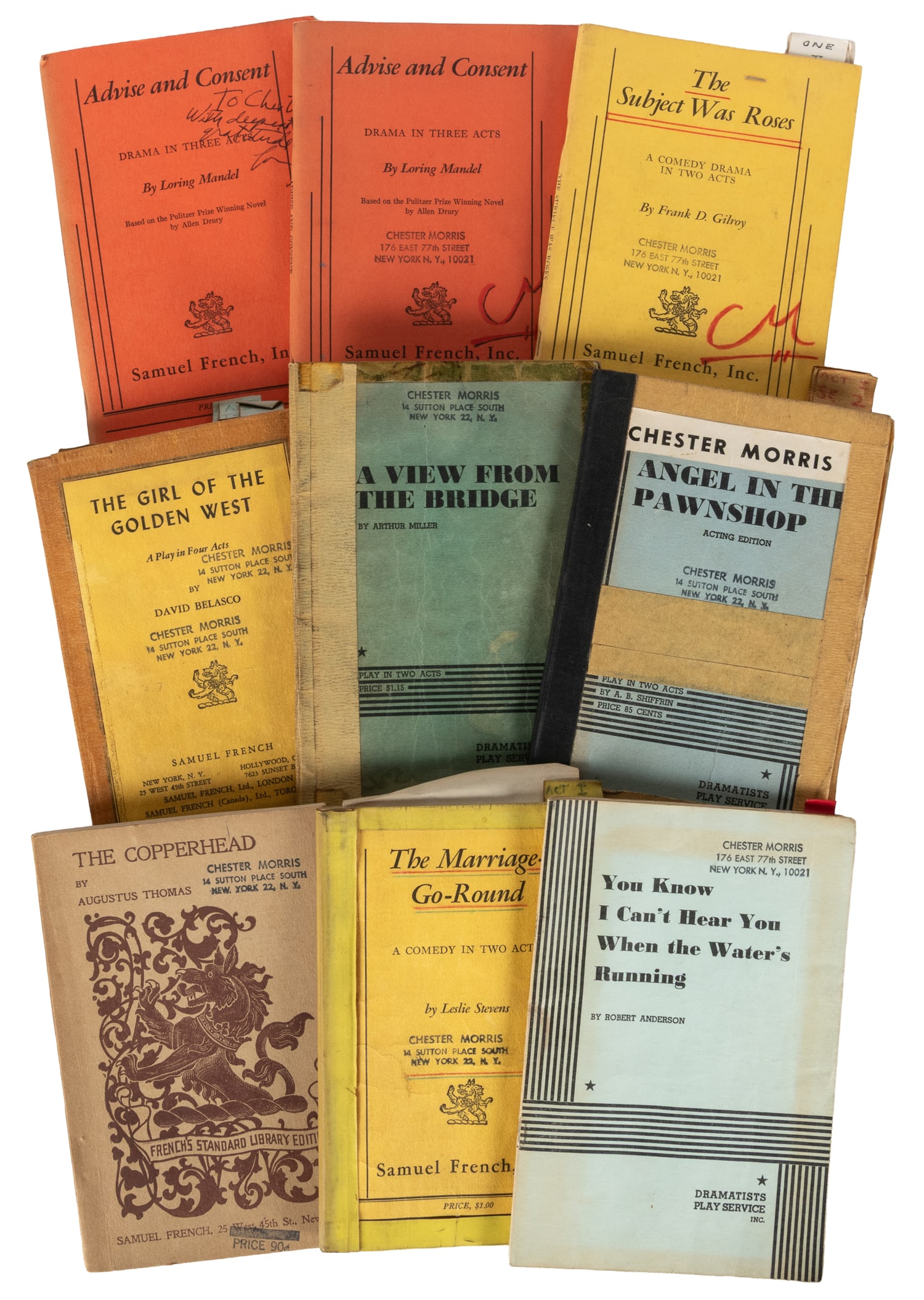 [SCRIPTS]. MORRIS, Chester (1901 - 1970). Group of 10 Morris Stage Acted Scripts and Synopses. V.p., (1 of 6)