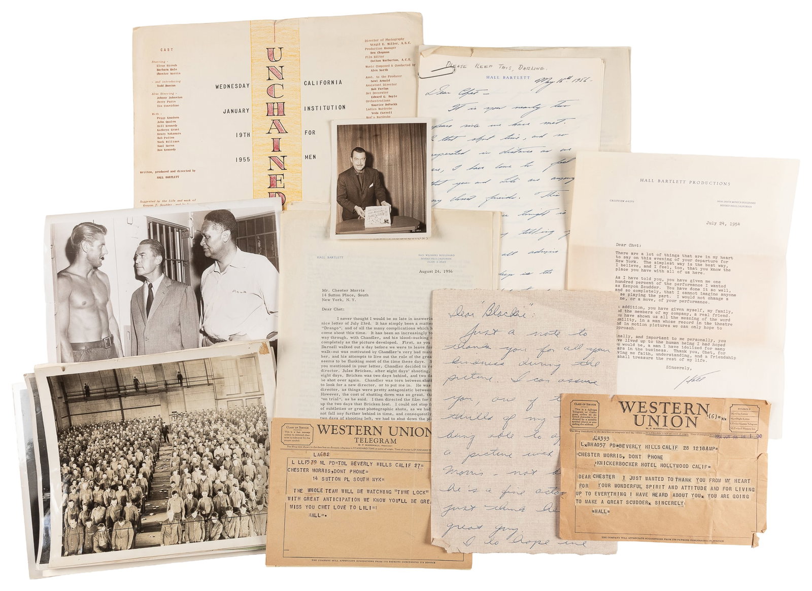 MORRIS, Chester (1901 - 1970) BARTLETT, Hall (1922 - 1993). "Unchained" Film Correspondence and (1 of 3)