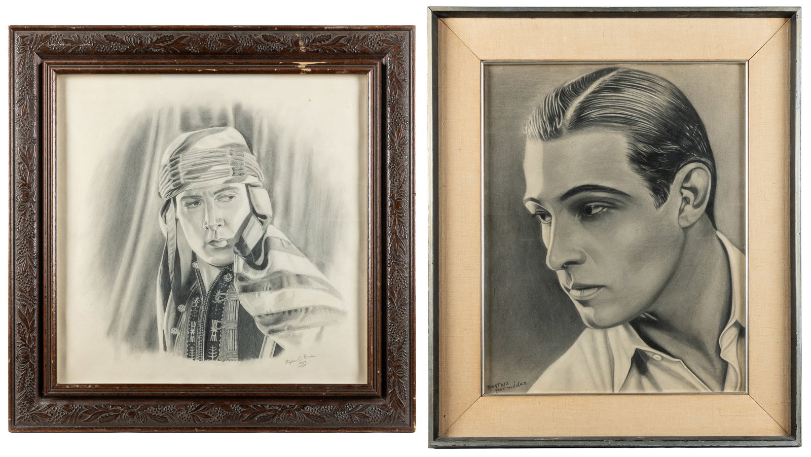 Pair of Portraits Drawings of Rudolph Valentino. Circa 20th century. (1 of 3)