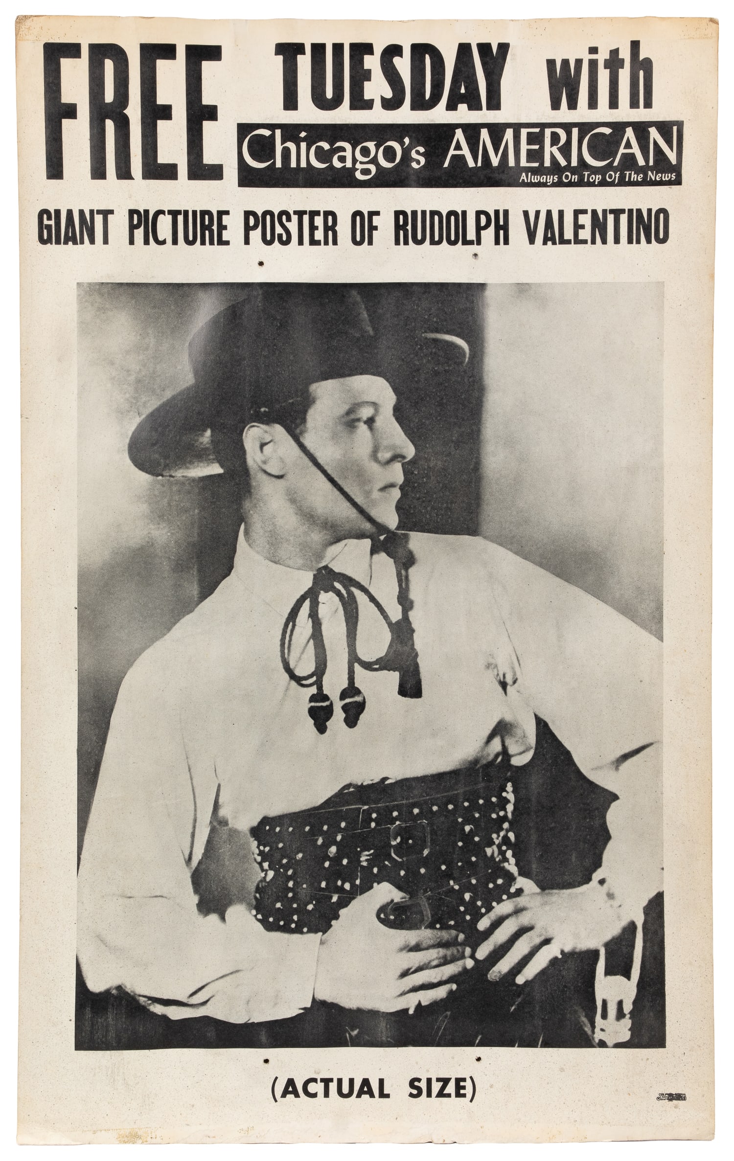 Promotional Poster for the "Chicago's American" Newspaper Featuring Rudolph Valentino in "The Four: Promotional Poster for the "Chicago's American" Newspaper Featuring Rudolph Valentino in "The Four Horsemen of the Apocalypse." This 1921 silent film catapulted Valentino into stardom and established