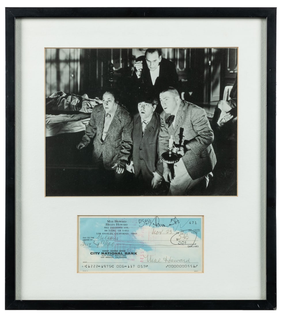 Moe Howard signed check, framed. (1 of 1)
