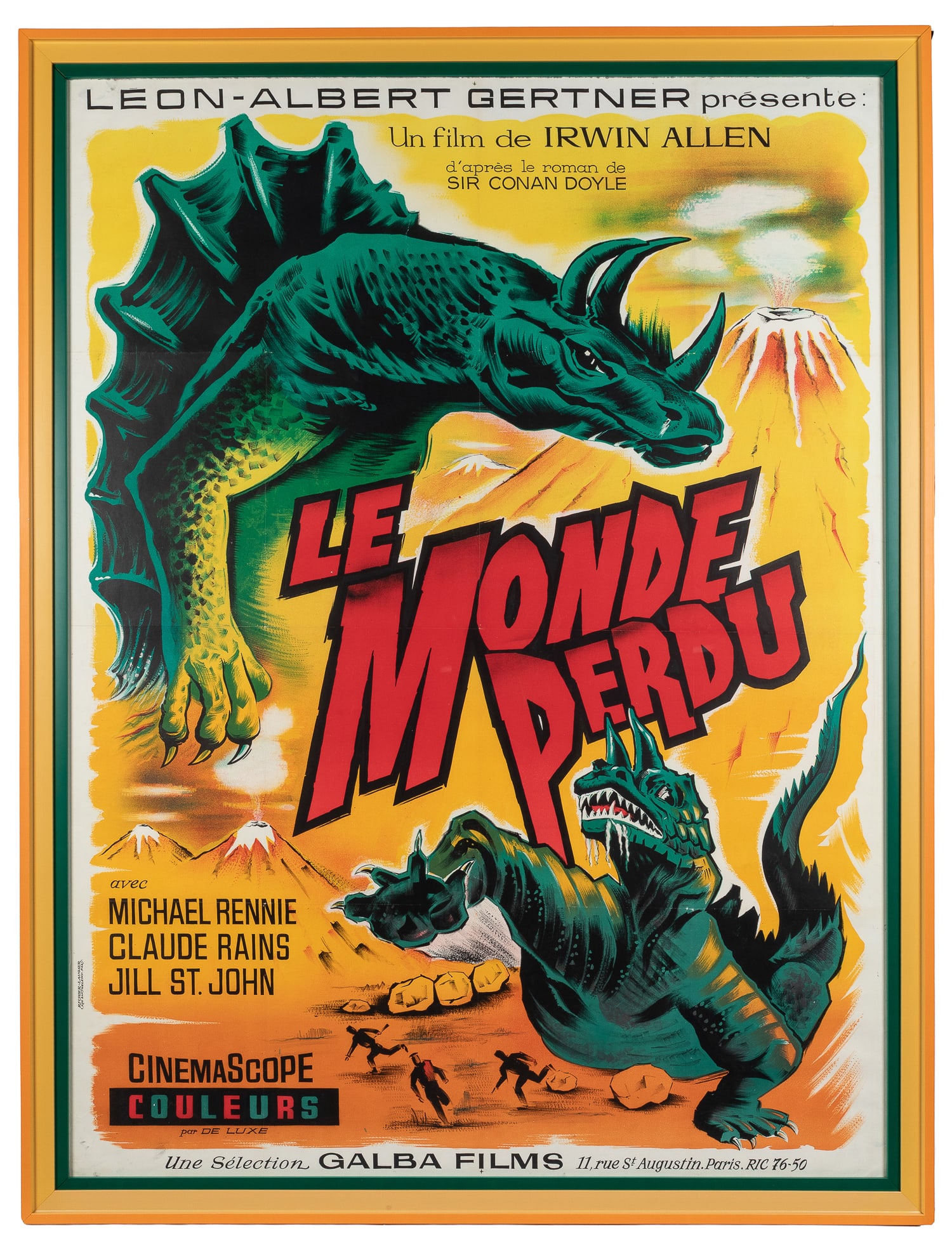 The Lost World ("Le Monde Perdu"). 1960.: The Lost World ("Le Monde Perdu"). Galba Films, 1960. French grande (63 x 47"). Poster for the science fiction film based on the novel by Sir Arthur Conan Doyle.Framed (plexiglass), 68 x 51