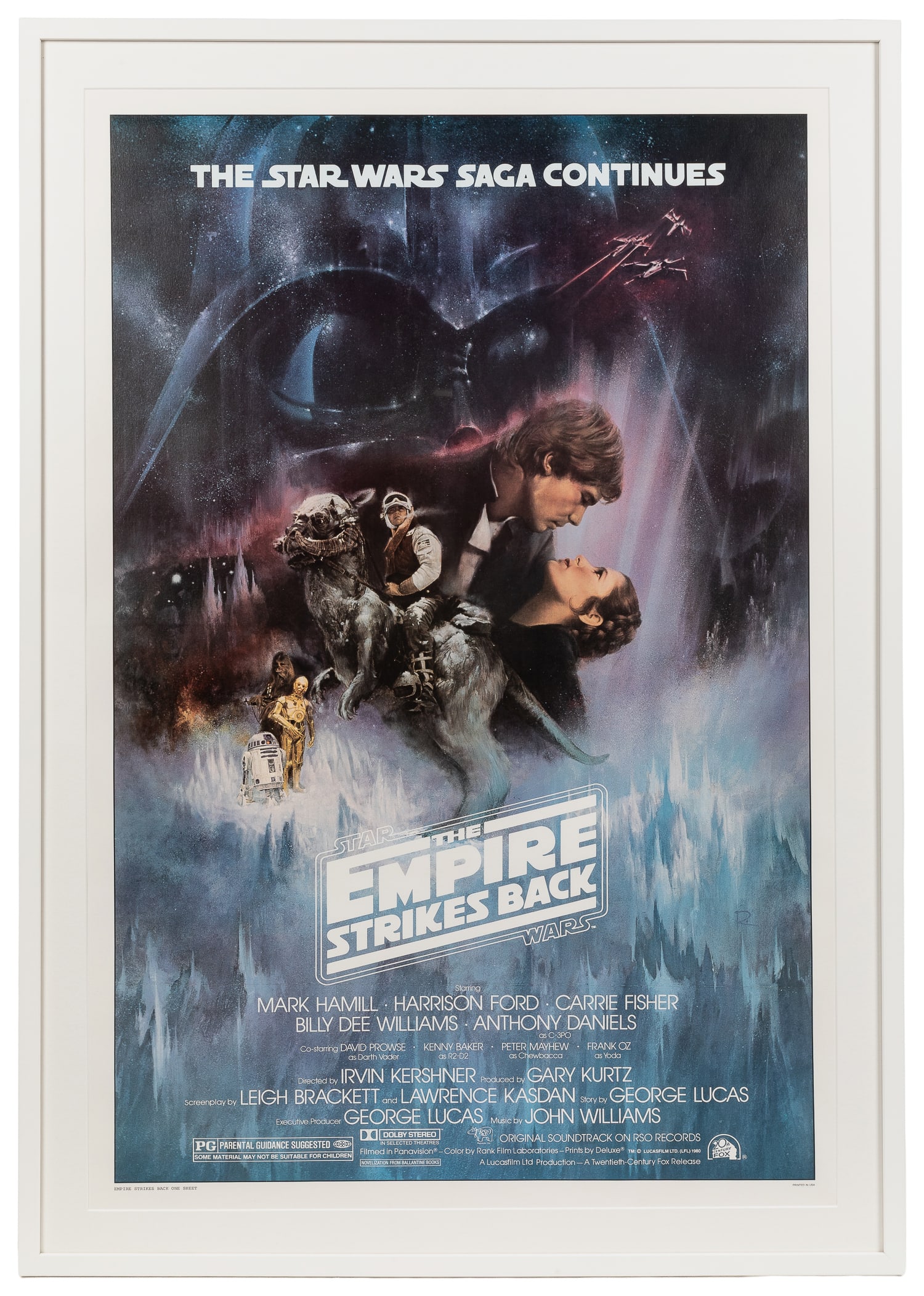 Empire Strikes Back. 20th Century Fox, 1980.: The Empire Strikes Back. 20th Century Fox, 1980. Style A one-sheet poster (41 x 27") for the Star Wars sequel directed by Irvin Kershner and produced by George Lucas, and featuring returning stars