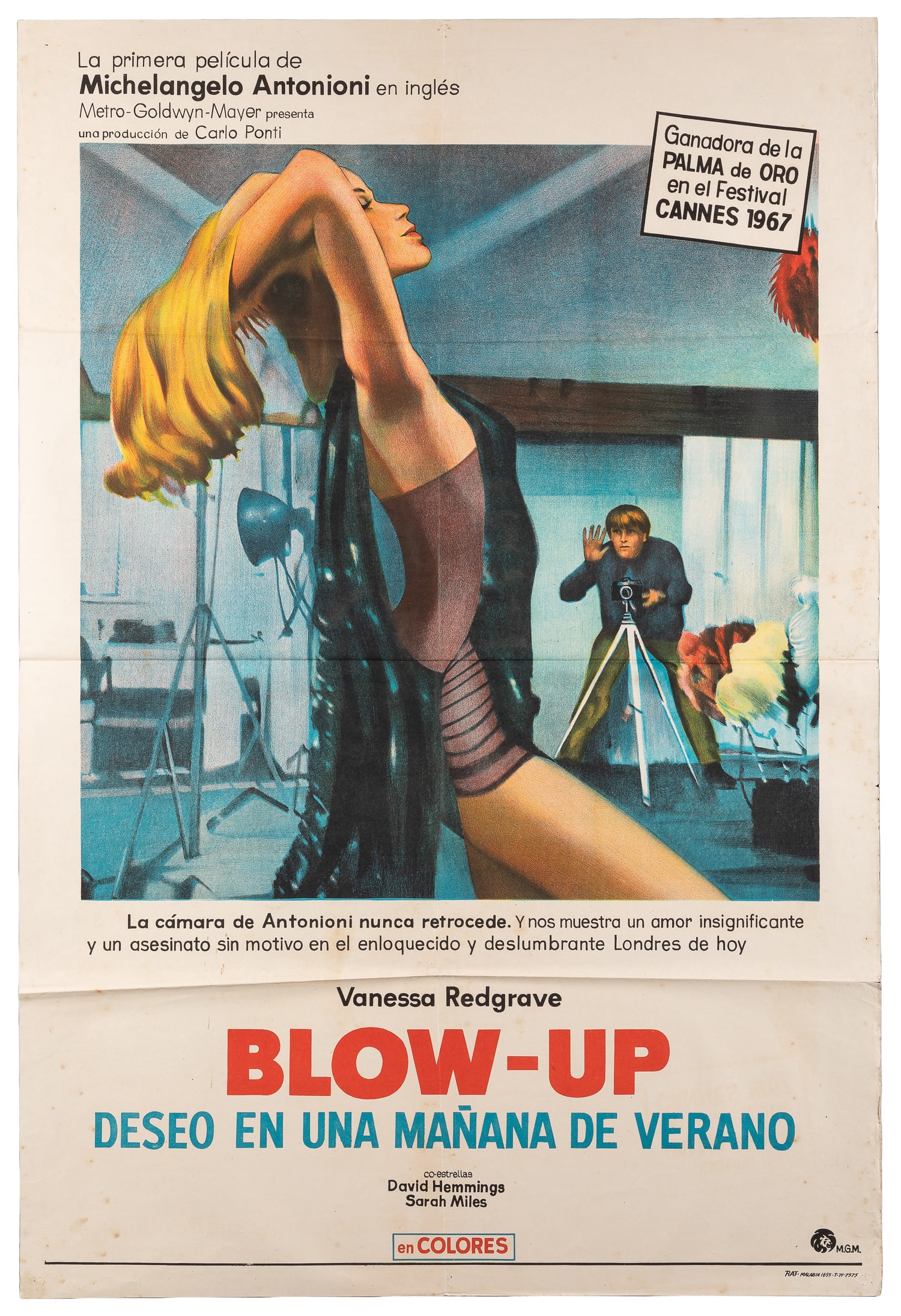 Blow-Up. MGM, 1967.: Blow-Up. MGM, 1967. Argentinean theatrical poster (43 1/4 x 29") for Michelangelo Antonioni's Blow-Up, starring Vanessa Redgrave. Paper.