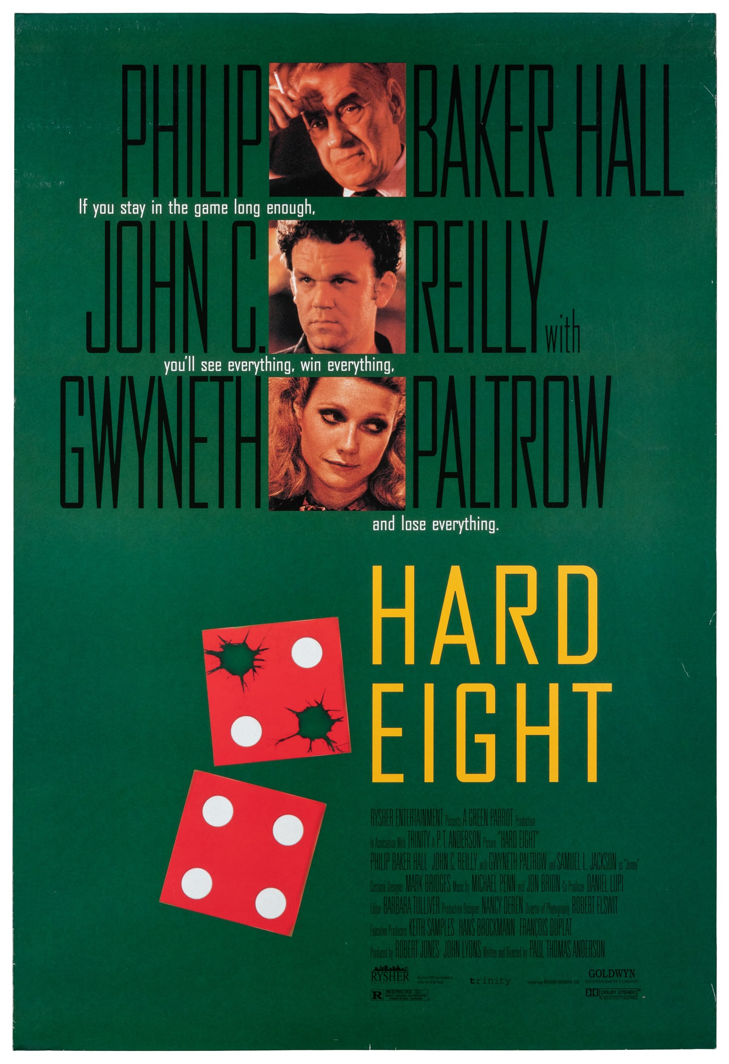 Hard Eight. Goldwyn Co., 1996.: Hard Eight. Goldwyn Co., 1996. Double-sided one-sheet (40 x 27") poster for Paul Thomas Anderson's Hard Eight. Paper.