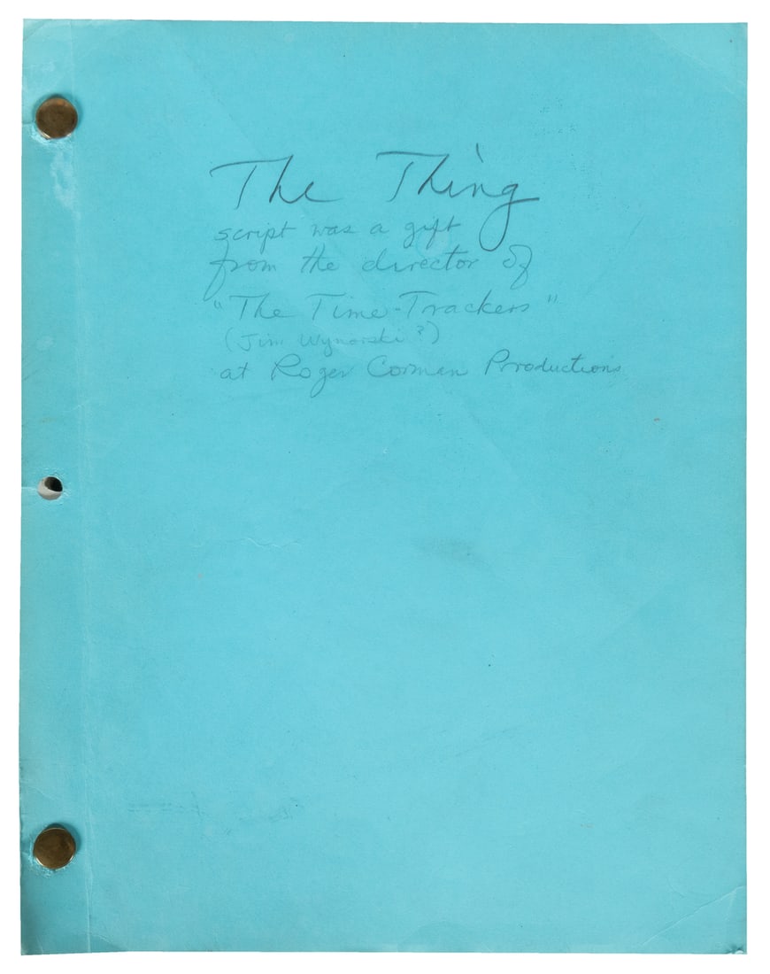 [SCREENPLAYS]. The Thing from Another World. [RKO, 1951].: [SCREENPLAYS]. The Thing from Another World. [RKO, 1951]. 4to (11 x 8 1/2"). 148pp. Original wrappers three-hole-punched with brads. First Draft screenplay of the Christian Nyby-directed
