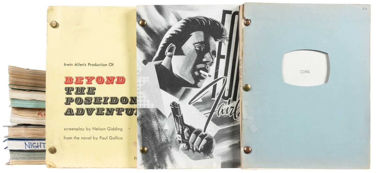 [SCREENPLAYS]. Group of 11 Assorted Movie Scripts. V.p., 1939-2000.: [SCREENPLAYS]. Group of 11 Assorted Movie Scripts. V.p., 1939-2000. 4to (11 x 8 1/2"). Including: Coma by Michael Crichton, Kramer vs. Kramer by Robert Benton, Phone Booth by Larry Cohen, and Ford Fai