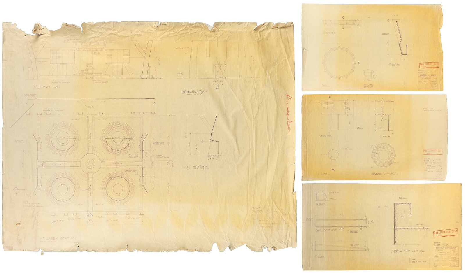 Battlestar Galactica "The Ultimate Weapon" Set of Four Preliminary Blueprints. [Hollywood:] (1 of 5)