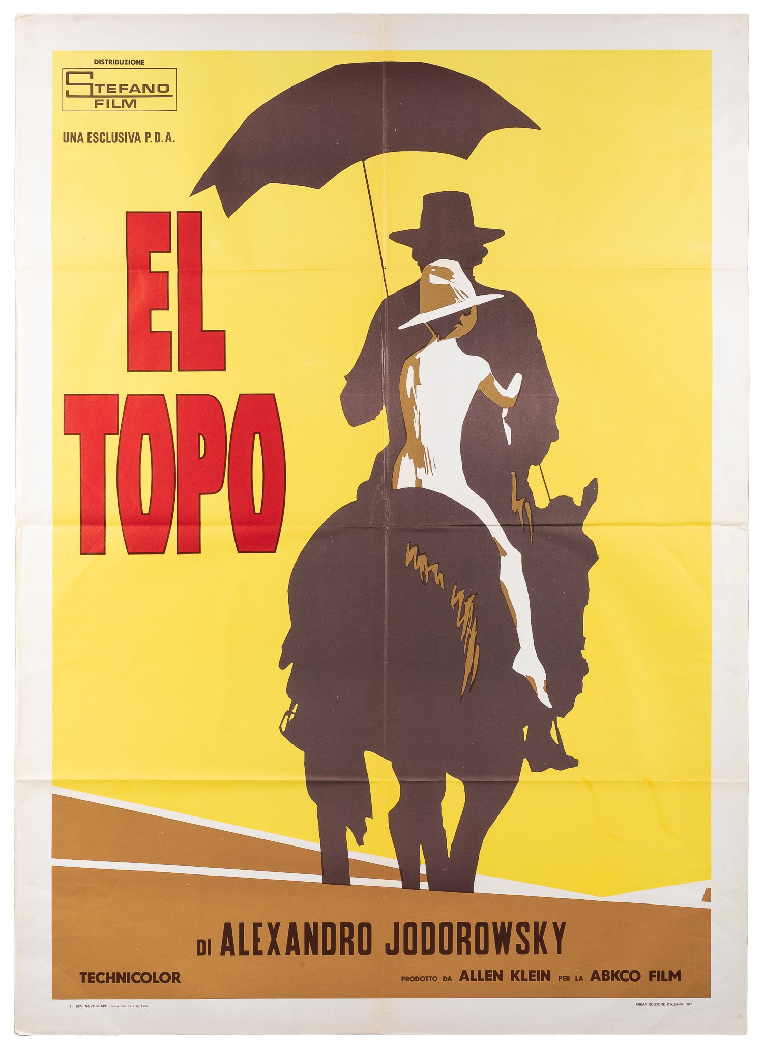 Pair of Large Foreign Movie Posters.: Pair of Large Foreign Movie Posters. Including: El Topo. [Rome: Novograph, 1974]. Italian Fogli poster (55 x 39"). Folded. Directed by and starring Alexandro Jodorowsky (he famously attempted to