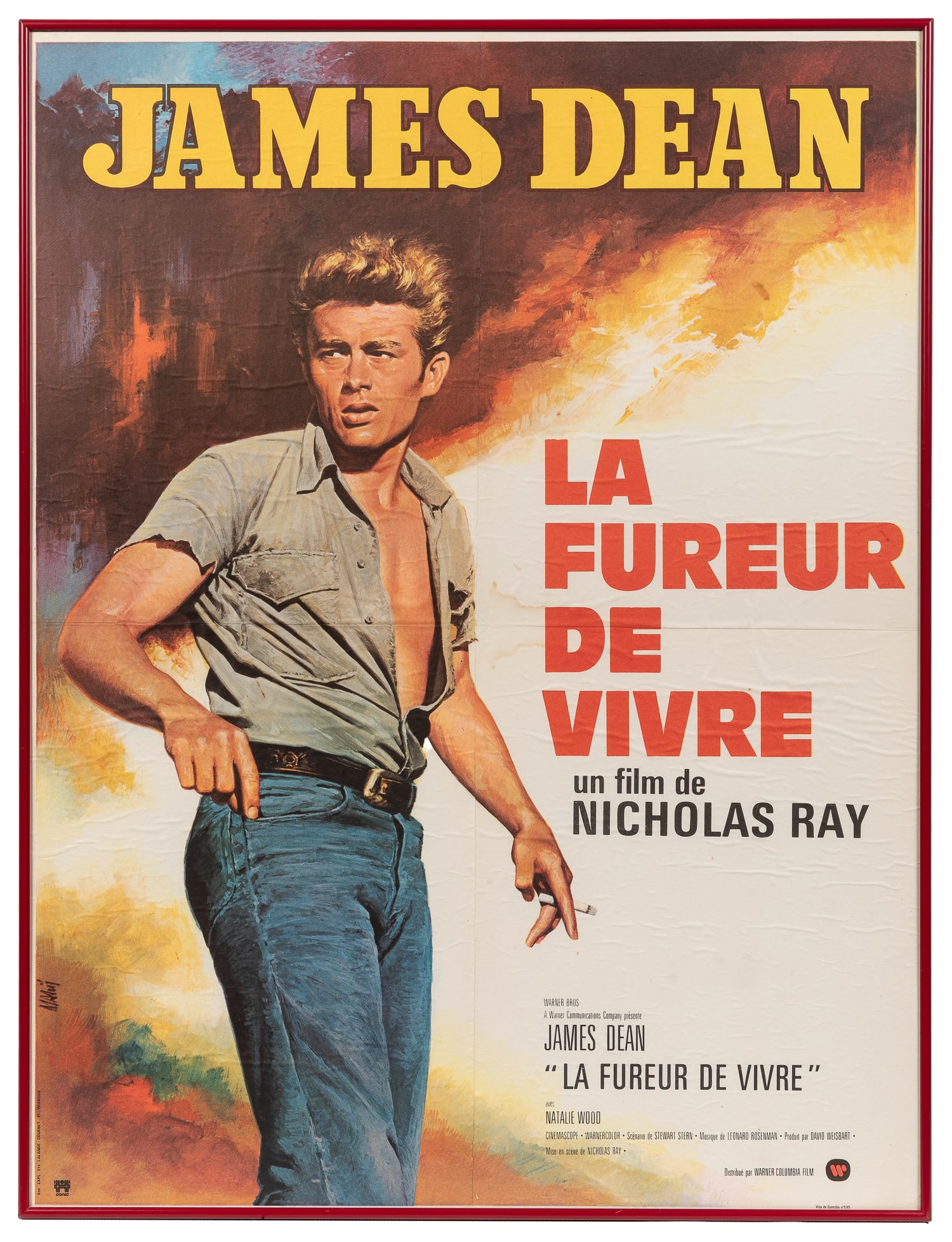 La Fureur de Vivre ("Rebel Without a Cause") French Re-Release One Panel Poster. [Warner-Columbia: La Fureur de Vivre ("Rebel Without a Cause") French Re-Release One Panel Poster. [Warner-Columbia Film, ca. 1970s]. Sight approximately 30 1/2 x 23". Framed under glass. Frame size approximately 31 x
