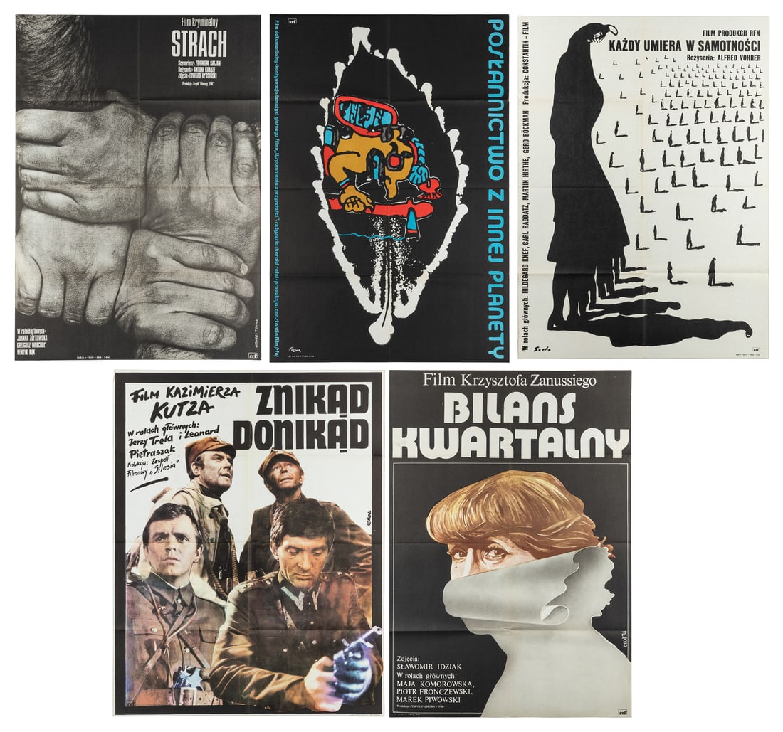 10 Polish Language Movie Posters from the 1970s.: 10 Polish Language Movie Posters from the 1970s. Including Nie ma dymu bez ognia (1973); Z tamtej strony teczy (1973); Bilans kwartalny (1975); Nie ma sprawy (1975); ZnikƒÖd donikƒÖ