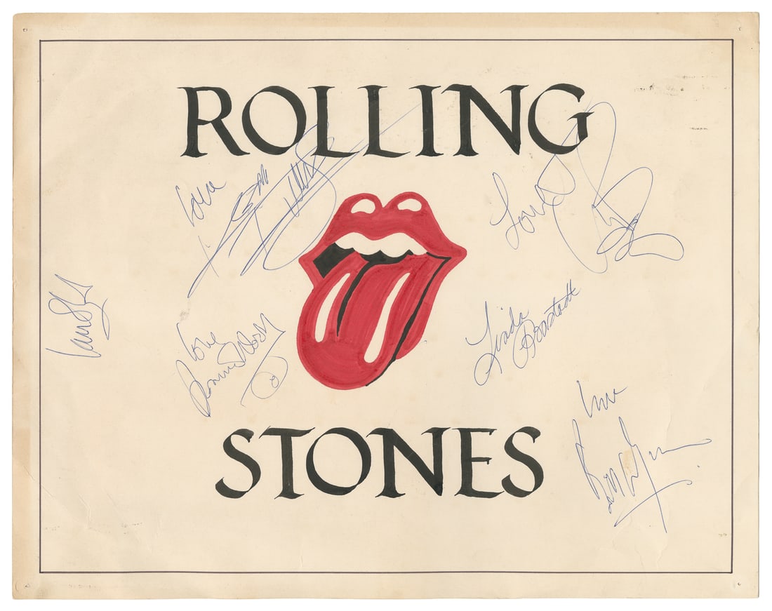 Rolling Stones and Linda Ronstadt signed dressing room sign. (1 of 2)