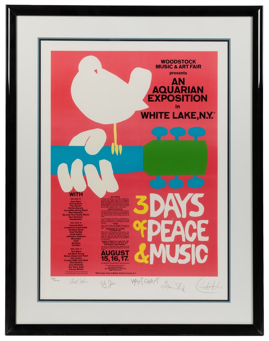 Woodstock limited edition poster, signed by Santana and others. (1 of 2)
