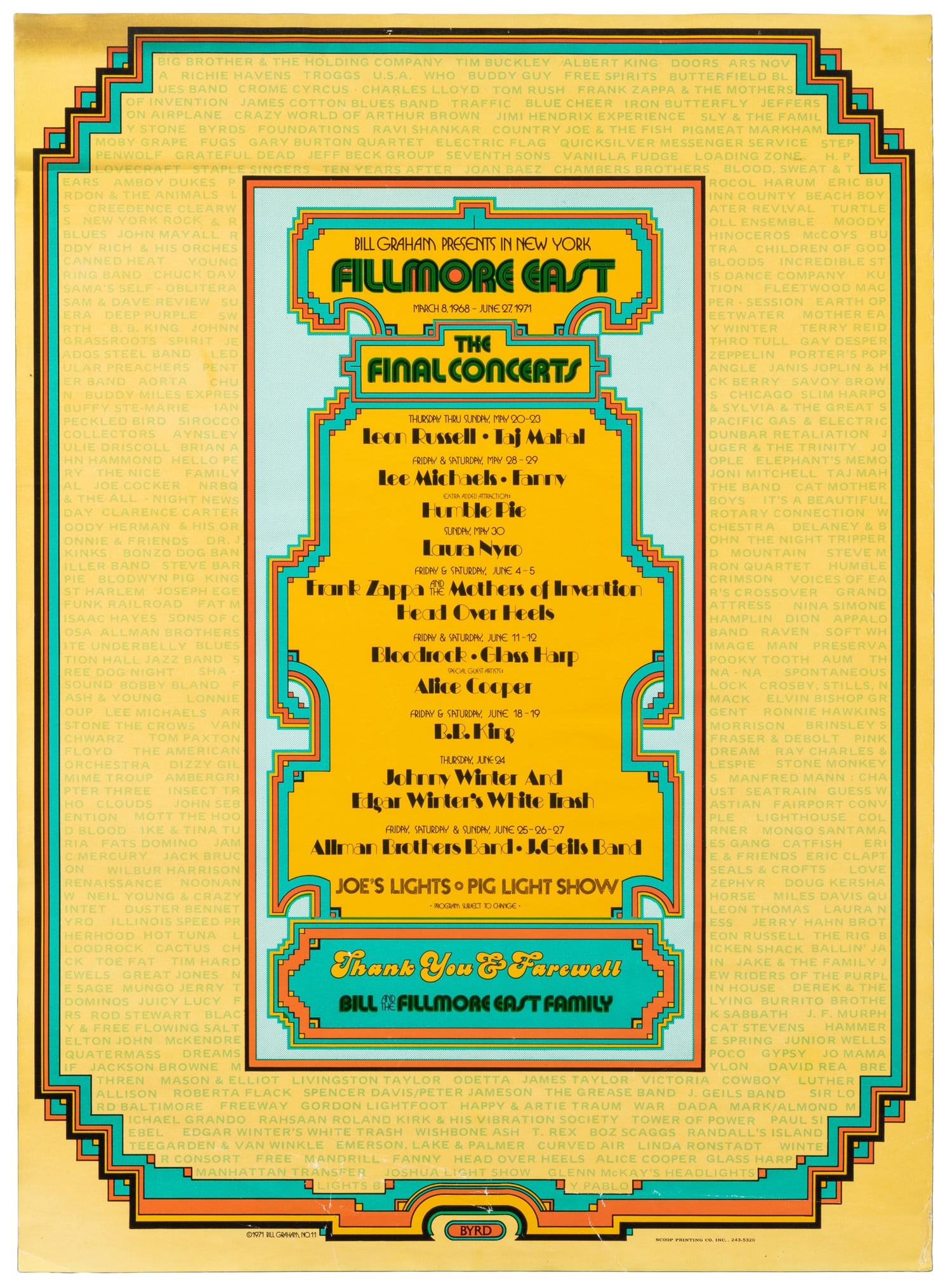 BYRD, Daniel Edward (b. 1941). Fillmore East / The Final Concerts. New York: Scoop Printing Co., (1 of 1)