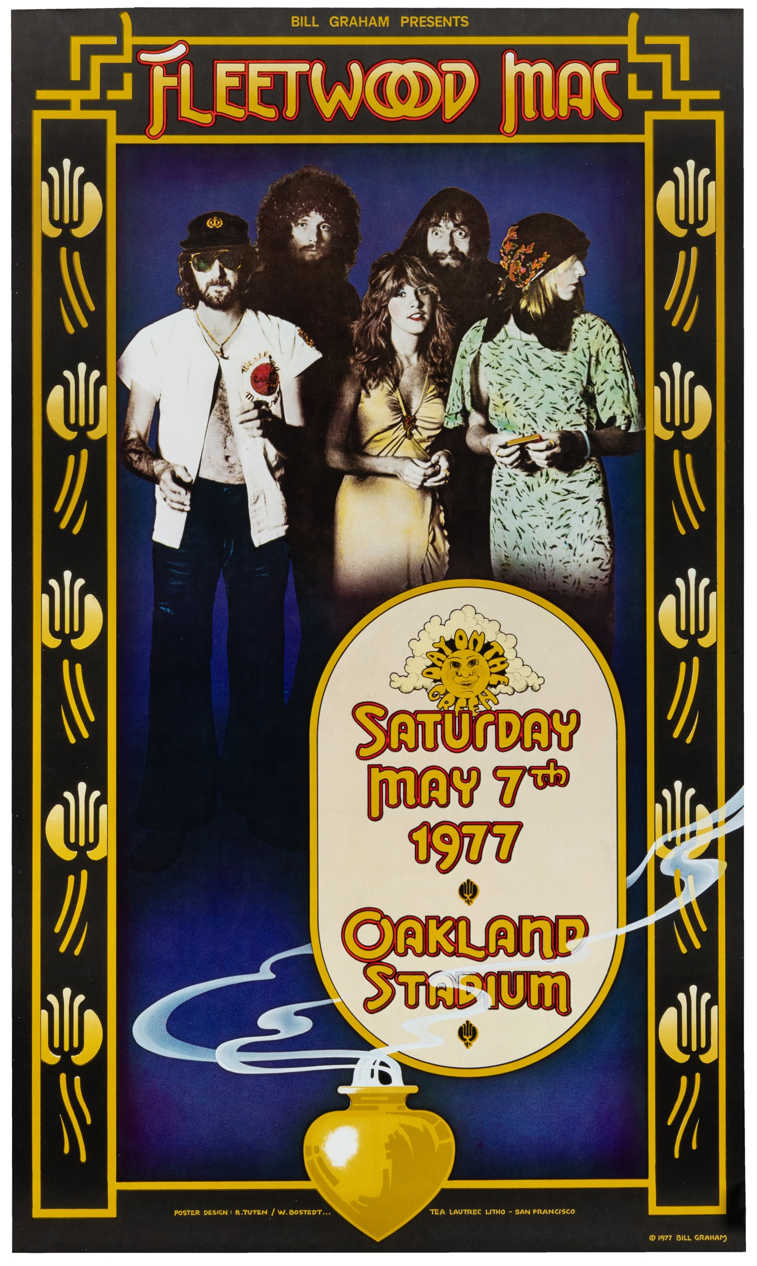 Fleetwood Mac / Oakland Stadium. 1977.: Fleetwood Mac / Oakland Stadium. 1977. San Francisco: Tea Lautrec Lith. Poster designed by Randy Tuten and Bill Bosted advertising Bill Graham's "Day on the Green" concert series at Oakland Stadium