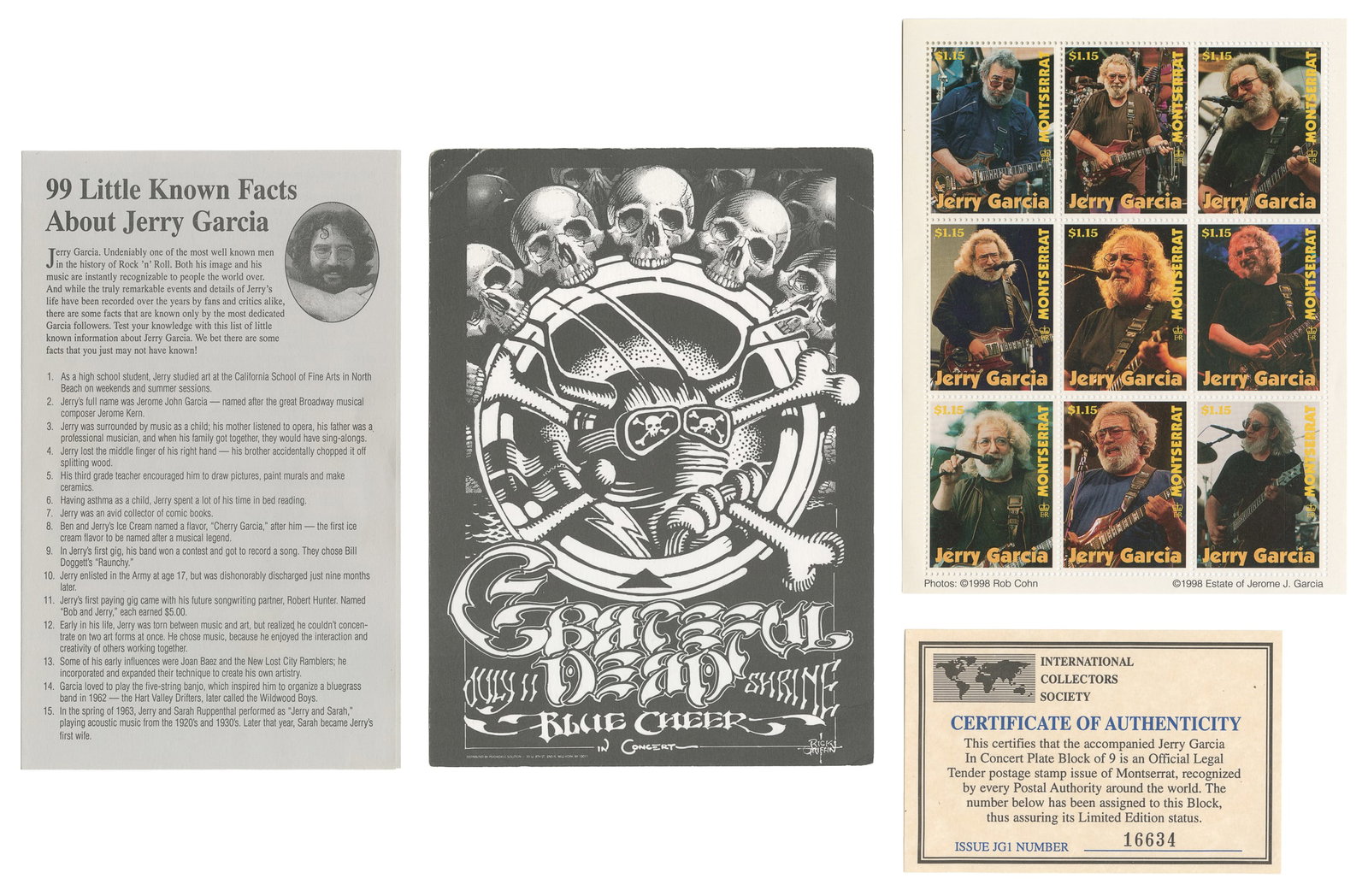 Jerry Garcia Postage Stamps and Grateful Dead Handbill. V.p., 1968/1998. (1 of 1)