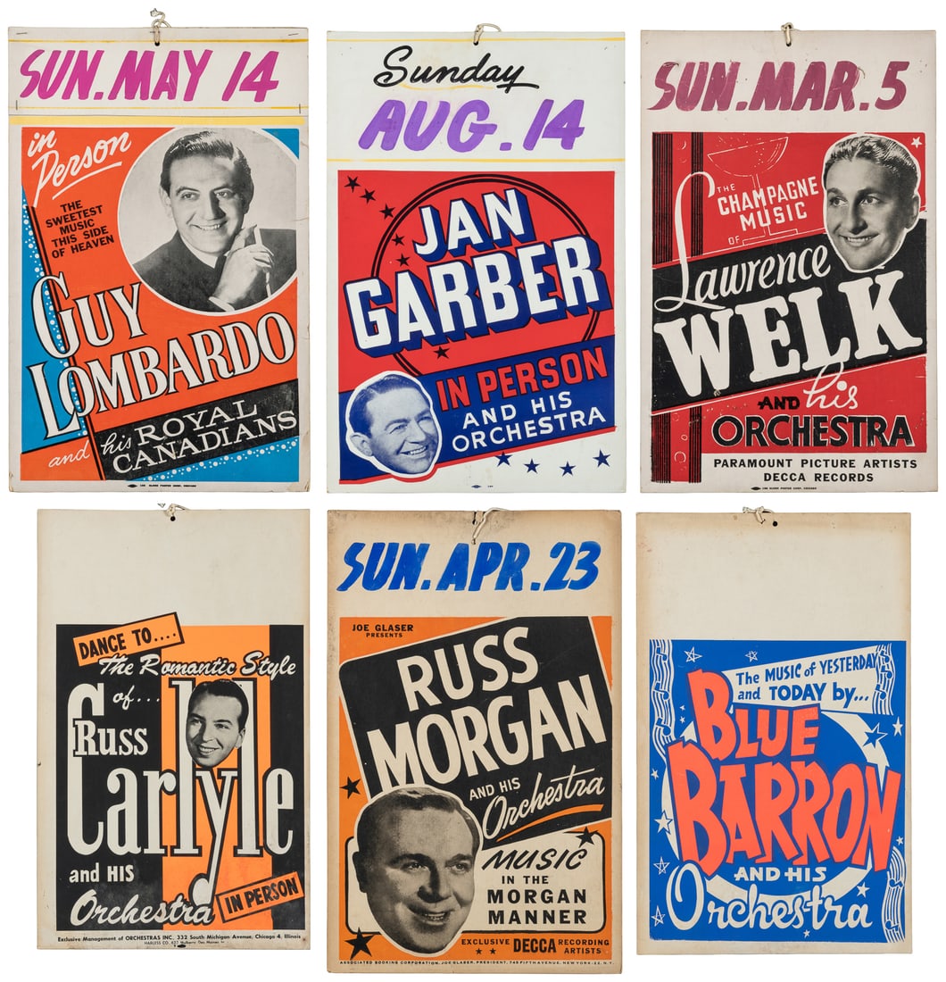 Six 1950s orchestra window cards. (1 of 7)