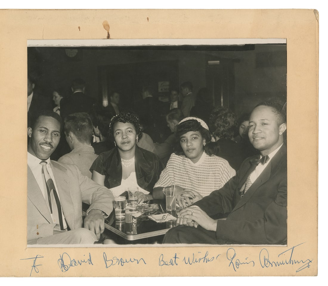 ARMSTRONG, Louis (1901 - 1971). Signed photograph from the Blue Note Jazz Club, Chicago. (1 of 1)