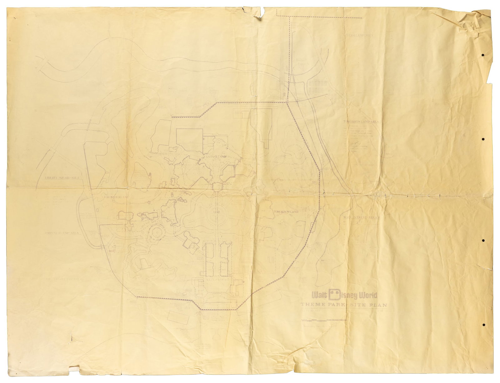 Walt Disney World Theme Park Site Plan Blueprint. 1970.: Walt Disney World Theme Park Site Plan Blueprint. 1970. Temporary Facilities Layout. Dated 3-16-70 at lower right. One sheet: 36 x 47".ALONG WITH 2 additional sheets in very poor condition.