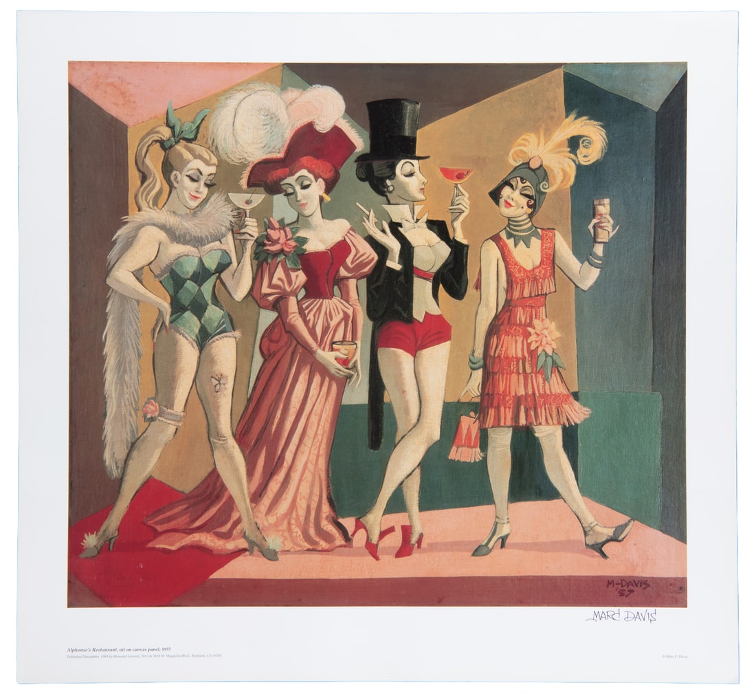 [DISNEYANA]. DAVIS, Marc Fraser (American, 1913-2000). Alphonse's Restaurant. 1957.: [DISNEYANA]. DAVIS, Marc Fraser (American, 1913-2000). Alphonse's Restaurant. 1957. Color offset lithograph. Published 1993 by Howard Lowery. Burbank, California. Signed in pencil in the margin and