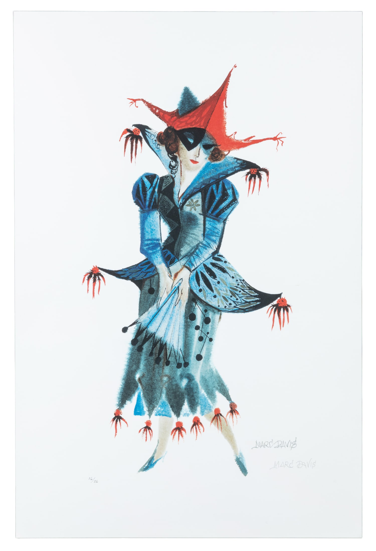 [DISNEYANA]. DAVIS, Marc Fraser (American, 1913-2000). Dancer with Blue Dress. Undated.: [DISNEYANA]. DAVIS, Marc Fraser (American, 1913-2000). Dancer with Blue Dress. Undated. Color Offset Lithograph on paper. (Printed later). Signed and numbered 16/26 in pencil in the margin and signed
