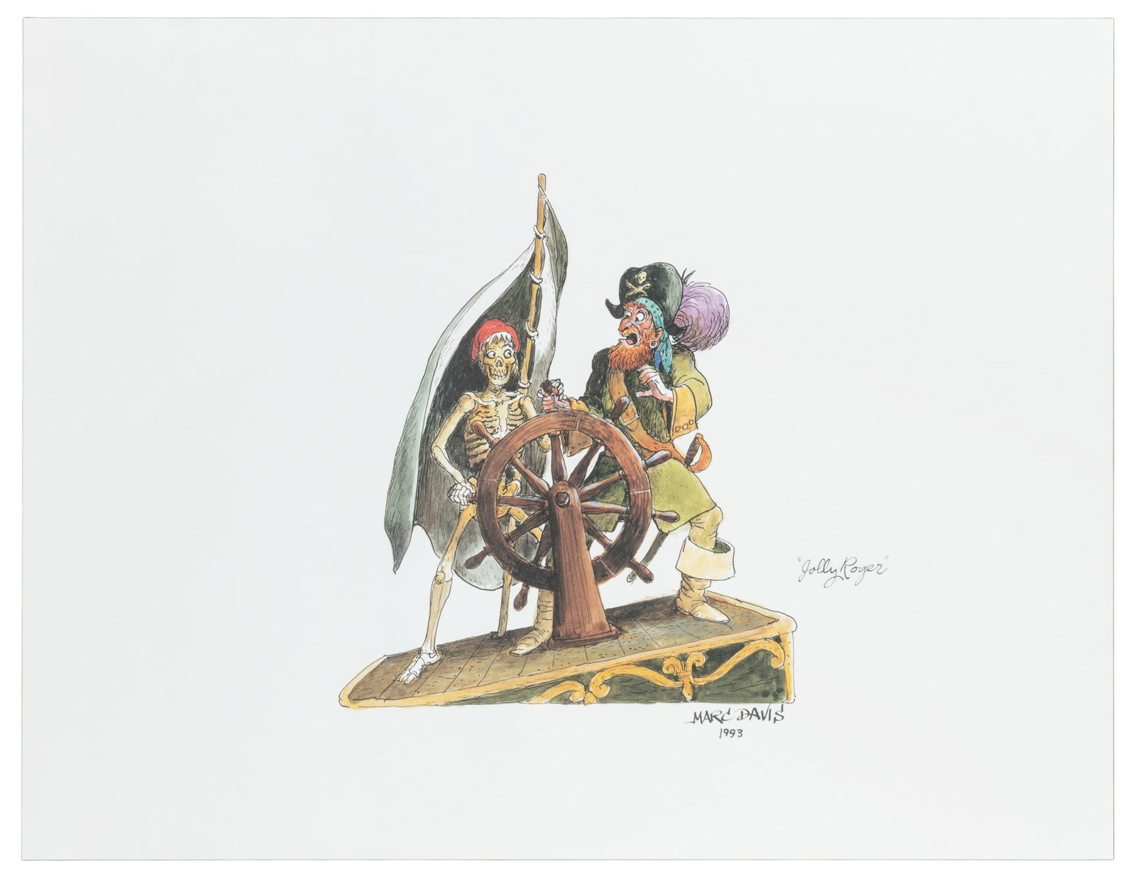 [DISNEYANA]. DAVIS, Marc Fraser (American, 1913-2000). Jolly Roger. 1993.: [DISNEYANA] DAVIS, Marc Fraser (American, 1913-2000). Jolly Roger. 1993. Signed, dated, and inscribed with the title in the print. A limited edition lithograph of Pirates of the Caribbean concept art.