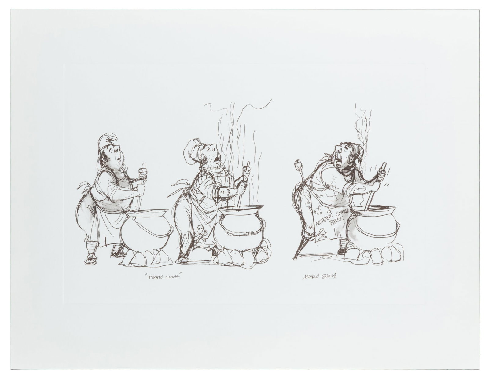 [DISNEYANA]. DAVIS, Marc Fraser (American, 1913-2000). Pirate Cooks. Circa 1990s.: [DISNEYANA]. DAVIS, Marc Fraser (American, 1913-2000). Pirate Cooks. Circa 1990s. Giclee on paper. Signed and inscribed with the title in the print. Print from Davis's original concept art for Disneyl