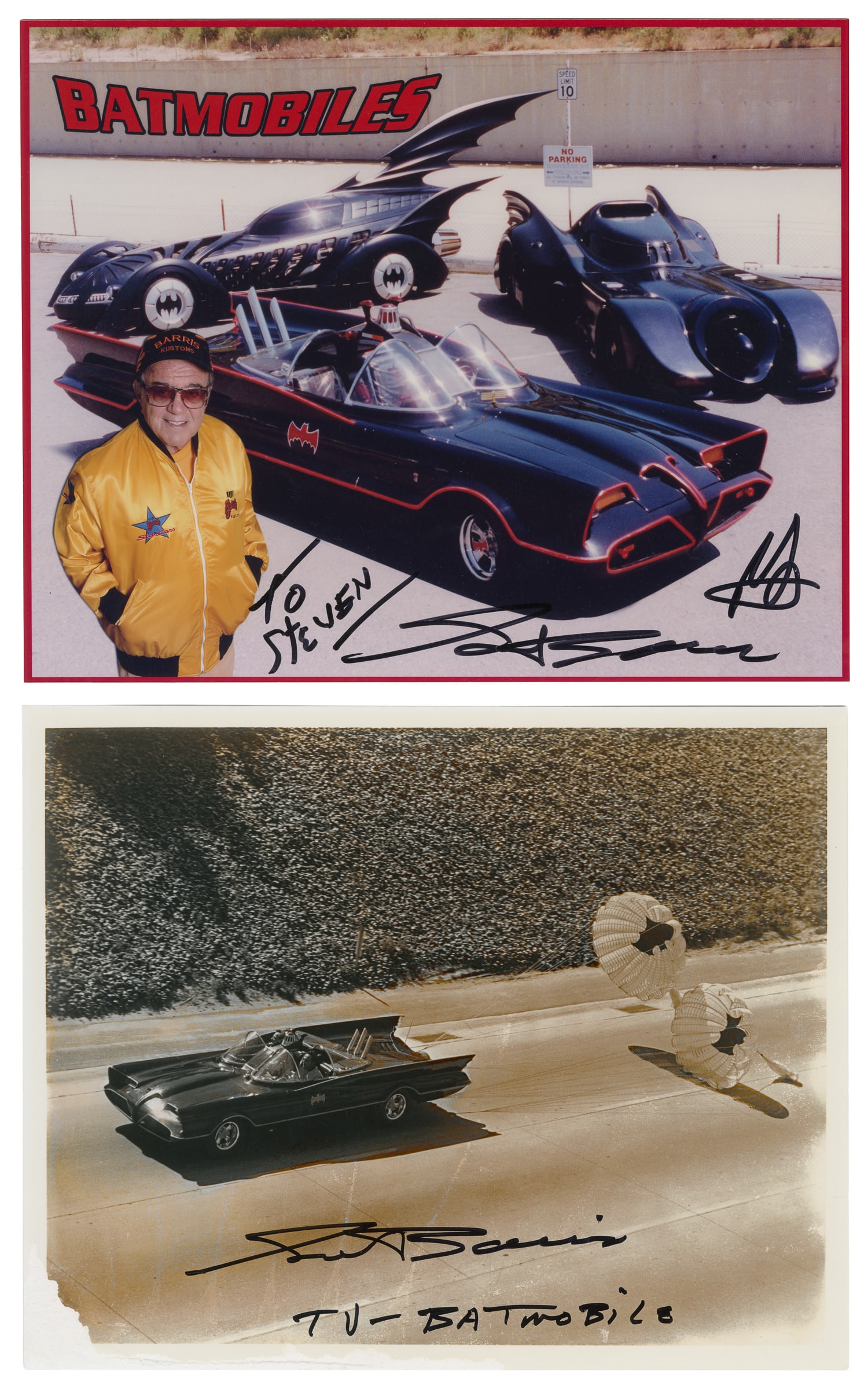 [BATMOBILE]. BARRIS, George (1925-2015). Archive of Later Photos, Two Signed by Barris. [V.p., ca.: [BATMOBILES]. BARRIS, George (1925-2015). Archive of Later Photos of the Batmobile and Related Vehicles, Two Signed by Barris. [V.p., ca. 21st century]. Sizes generally 8 x 10" or a bit larger.