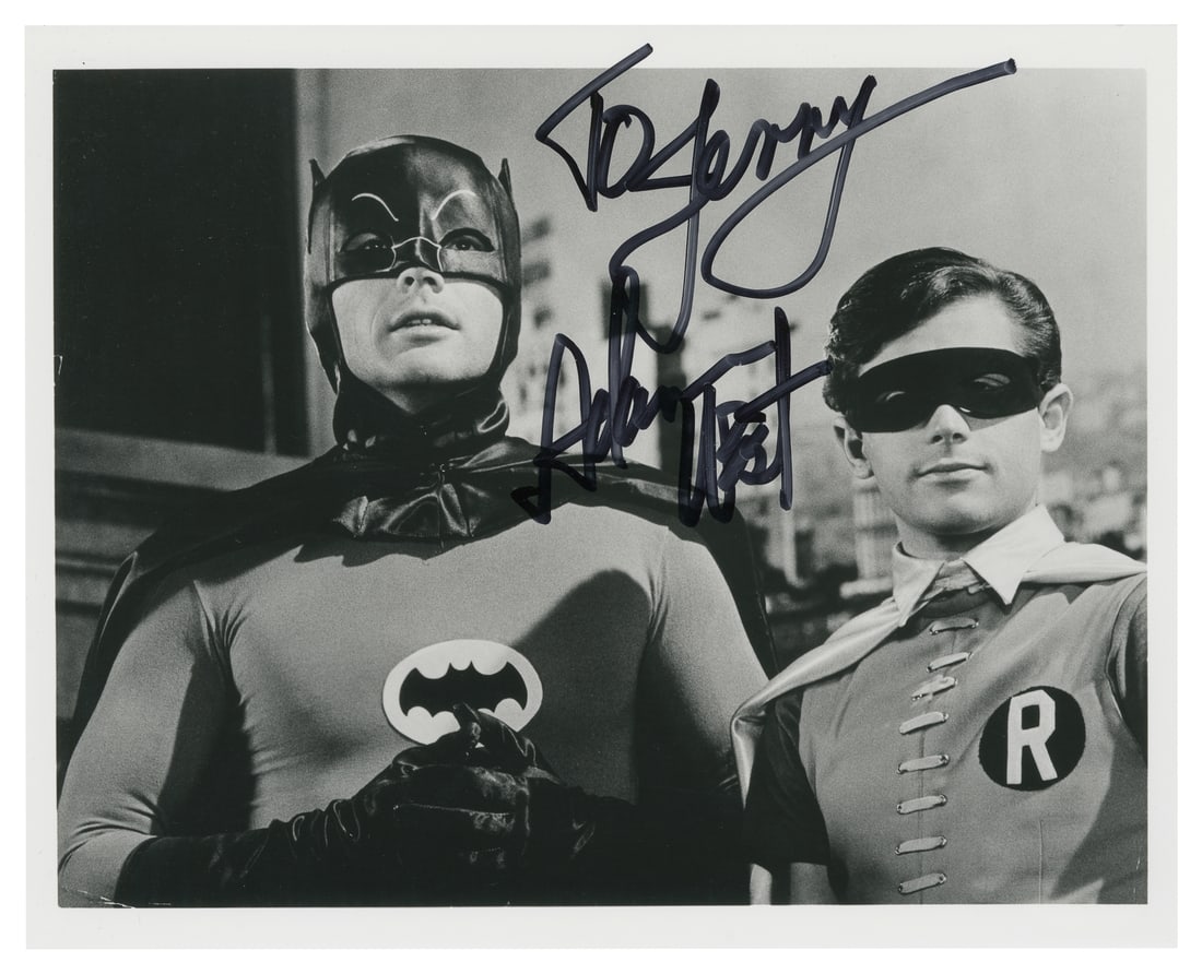 [WEST, Adam "Batman" (1928-2017)]. Photograph of Batman and Robin Autographed by Adam West (Batman). (1 of 2)