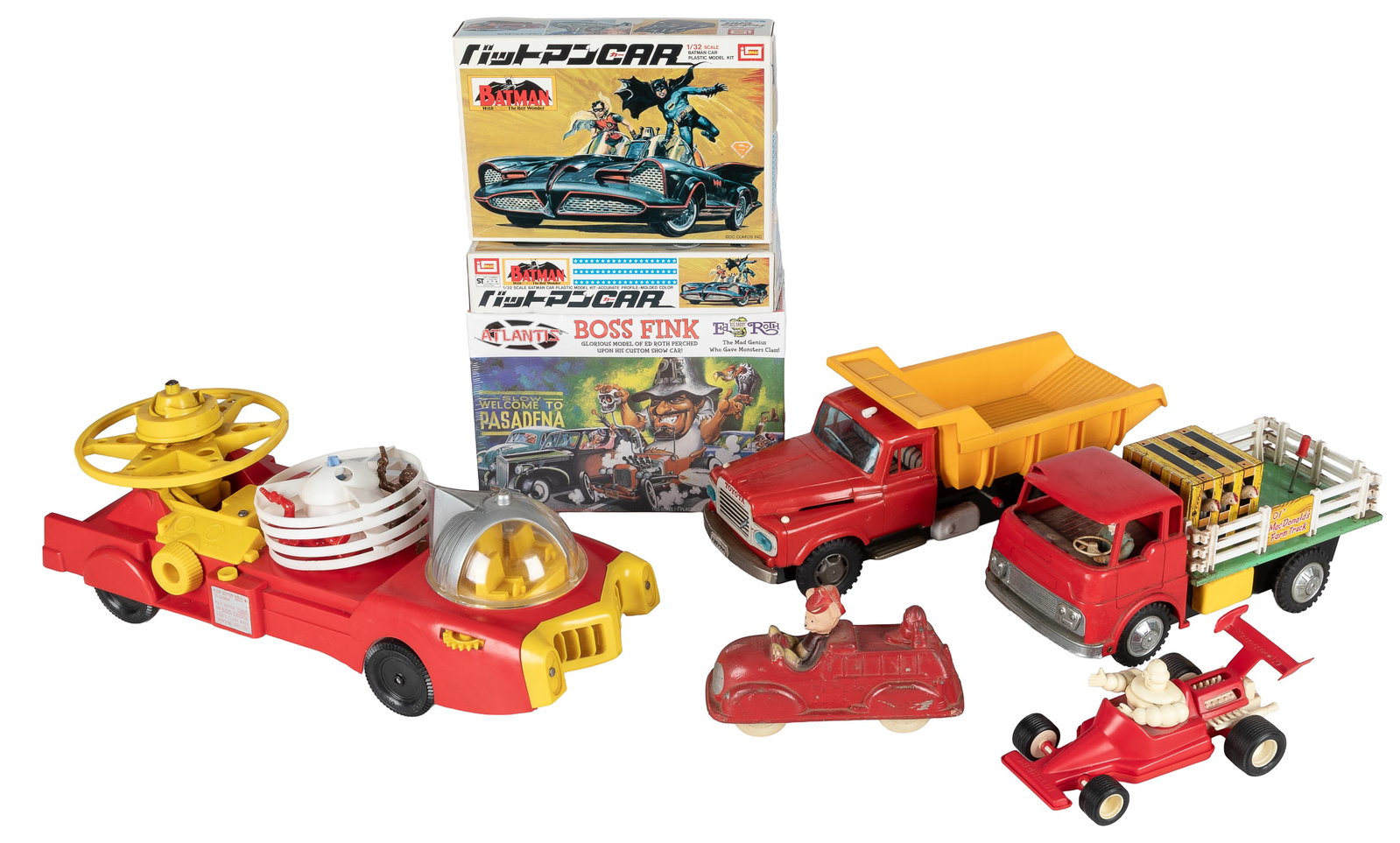[TOYS]. Group of 8 Plastic Toy Cars and Model Kits. 1950s-2020s. (1 of 1)