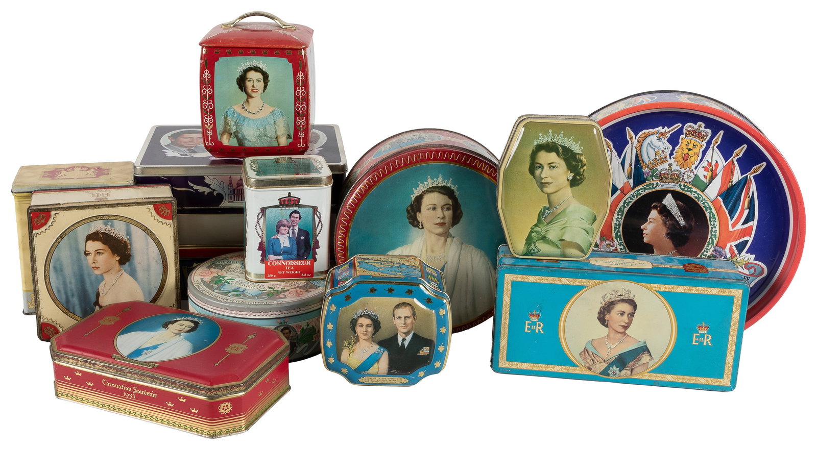 [ROYALTY]. Collection of coronation souvenirs of British monarchs.: [ROYALTY]. Collection of coronation souvenirs of British monarchs. 19th-20th century. Approximately 40 pieces, including commemorative porcelain and tin, for the coronations of Edward VII, George V,