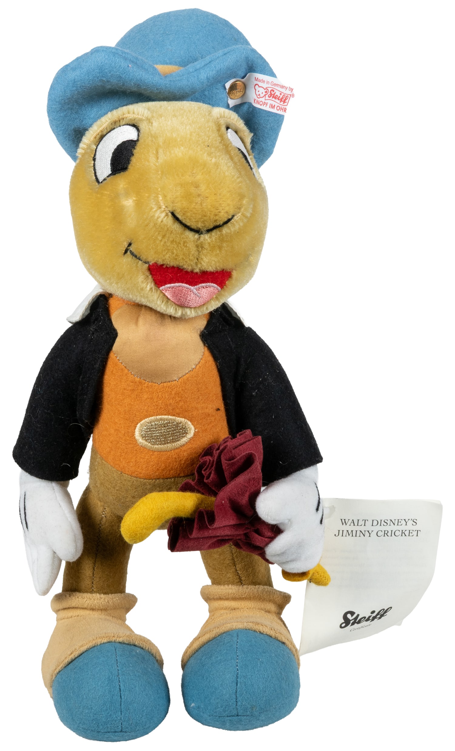 Steiff Walt Disney's Jiminy Cricket 2008 Limited Edition.: Steiff Walt Disney's Jiminy Cricket 2008 Limited Edition. EAN 680366. #497 of 1,500 examples. This was available only at Walt Disney World's 2008 Teddy Bear & Doll Weekend. Signed on underside of