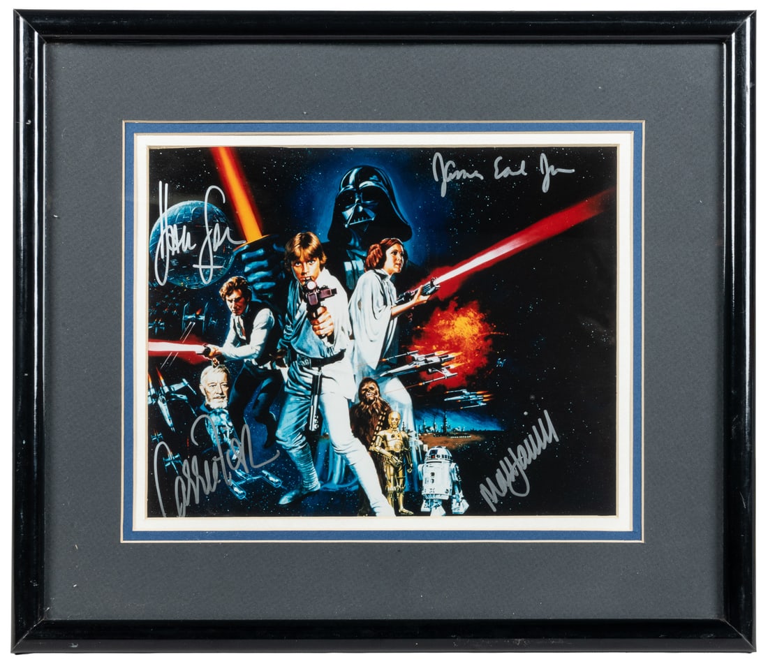 [STAR WARS]. [HAMILL, Mark; FORD, Harrison; FISHER, Carrie; JONES, James Earl]. Signed Photo. [N.p., (1 of 1)