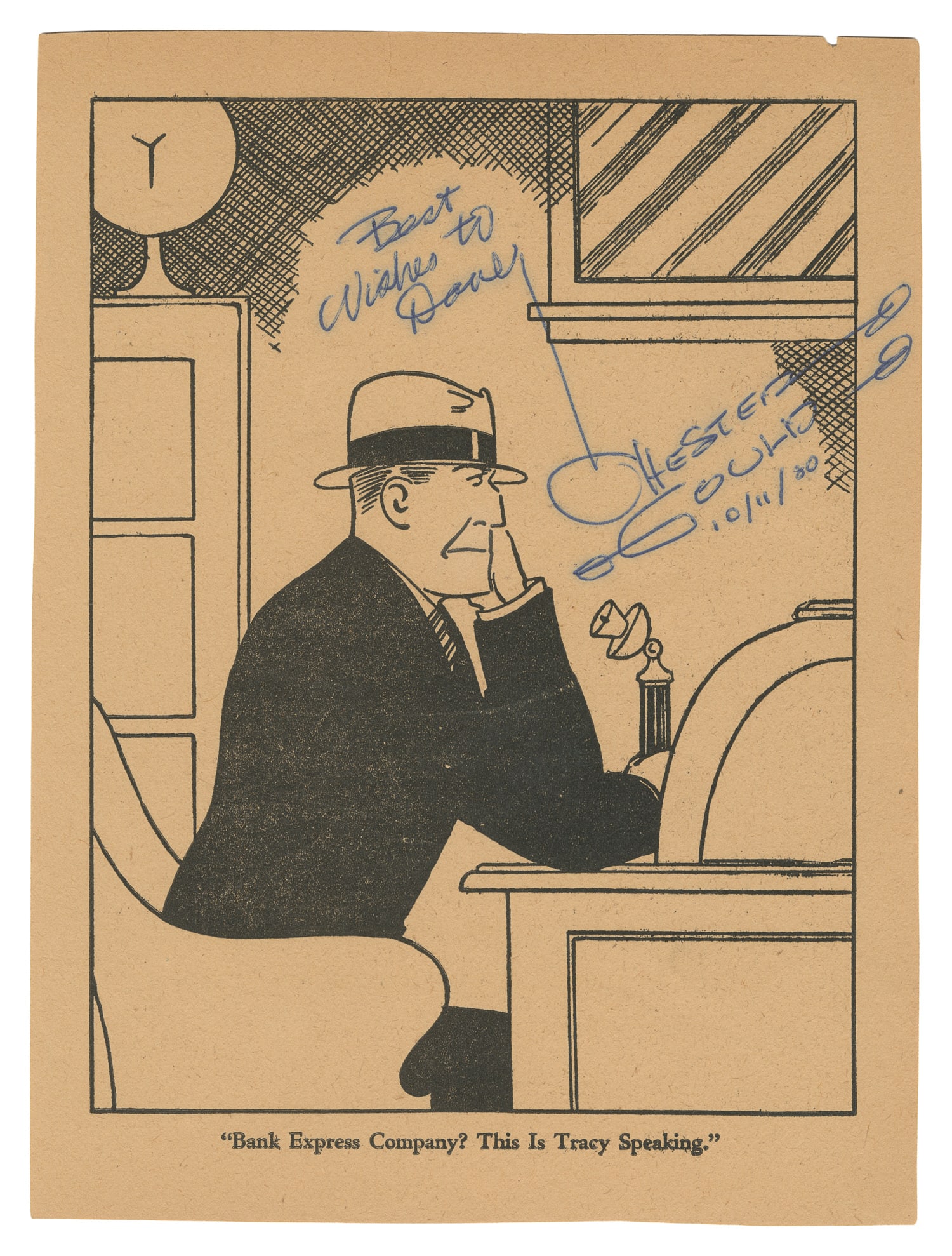 Chester Gould signed Dick Tracy cartoon. (1 of 2)
