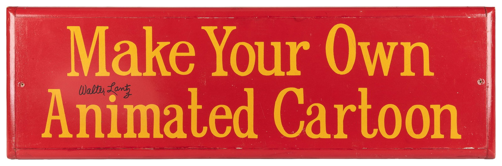 LANTZ, Walter (1899 - 1994). "Make Your Own Animated Cartoon" signed hand-painted sign. (1 of 2)