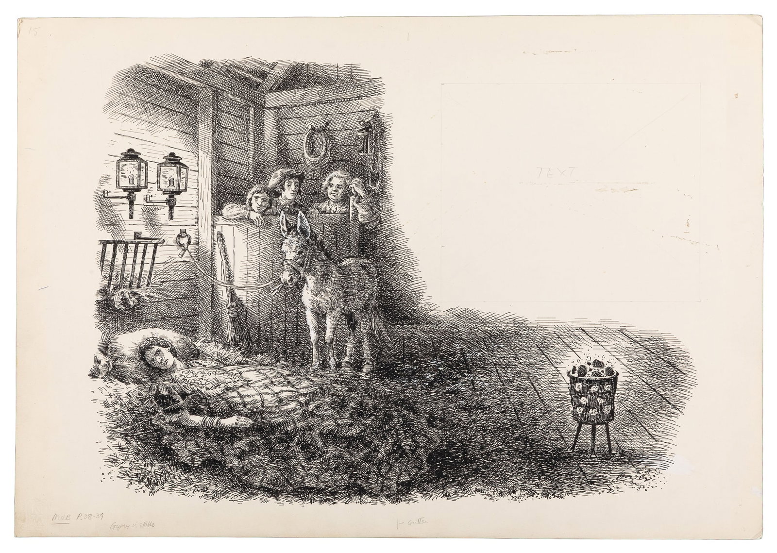 [ILLUSTRATION]. JACQUES, Faith (1923-1997). Group of 14 Illustrations for Moss and Blister. Circa: [ILLUSTRATION]. JACQUES, Faith (1923-1997). Group of 14 Illustrations for Moss and Blister. Circa 1975. Ink on card. A collection of 14 original illustrations by Jacques Faith for the novel Moss and