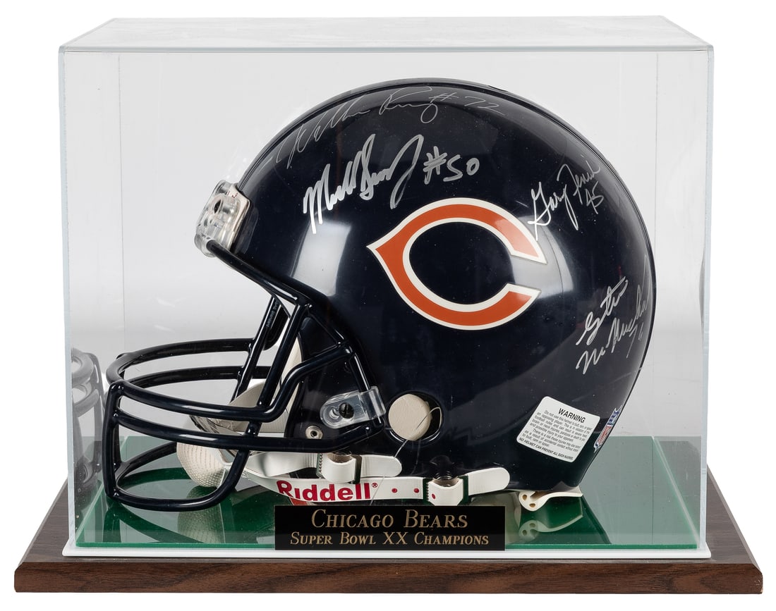 [SPORTS]. Super Bowl XX Signed Chicago Bears Helmet. [Des Plaines: Riddell, ca. 1985].: Super Bowl XX Signed Chicago Bears Helmet. [Des Plaines: Riddell, ca. 1985]. Full-size Bears logo Riddell helmet signed in silver by Steve McMichael, Dennis McKinnon, Gary Fencik, Dan Hampton,