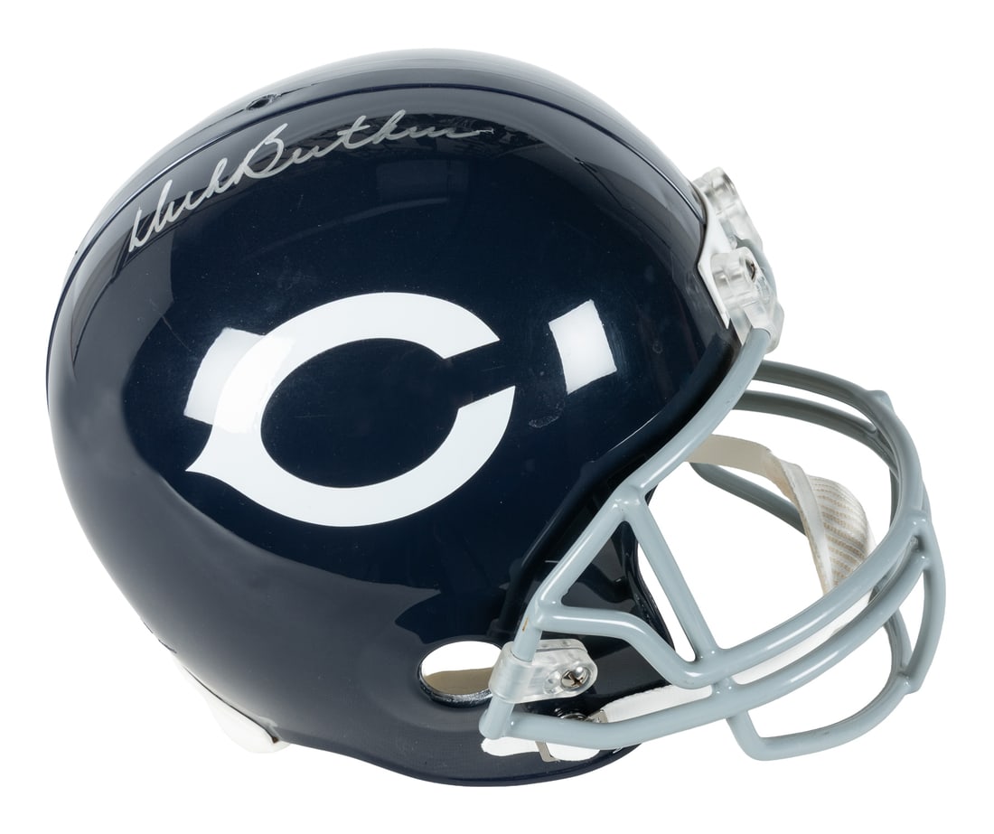 Richard Butkus Chicago Bears signed helmet (JSA).: Richard Butkus Chicago Bears signed helmet (JSA). A Chicago Bears logo helmet, signed in silver by Richard (Dick) Butkus.Authenticated by JSA.