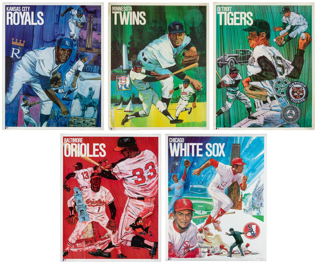 [MLB] Five Major League Baseball (American League) Team Posters. 1971.: [MLB] Five Major League Baseball (American League) Team Posters. 1971. ProMotions, Inc. Teams include the Chicago White Sox, Baltimore Orioles, Minnesota Twins, Detroit Tigers, and Kansas City