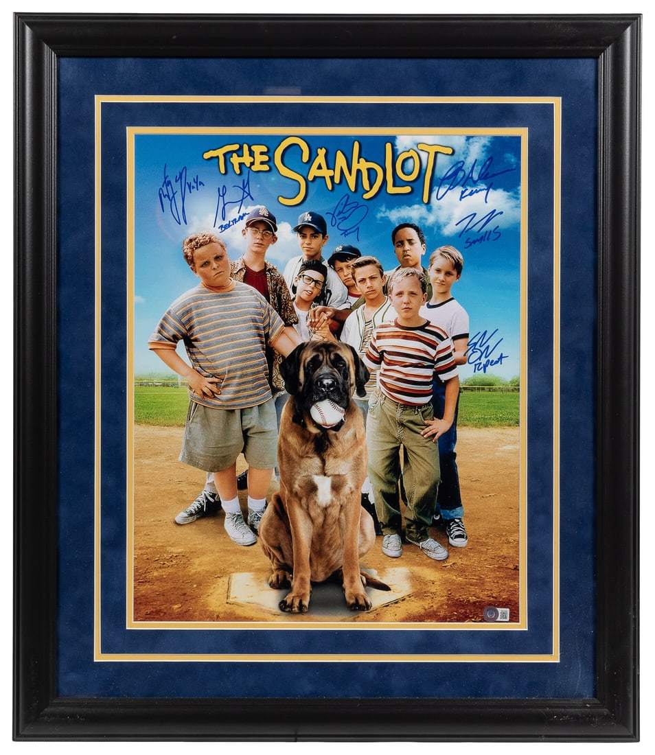 The Sandlot cast signed print (BAS).: The Sandlot cast signed print (BAS). Photograph print signed by cast members of The Sandlot, including Tom Guiry, Marty York, Shane Obedzinski, Victor DiMattia, Brandon Adams, and Grant Gelt, who add 