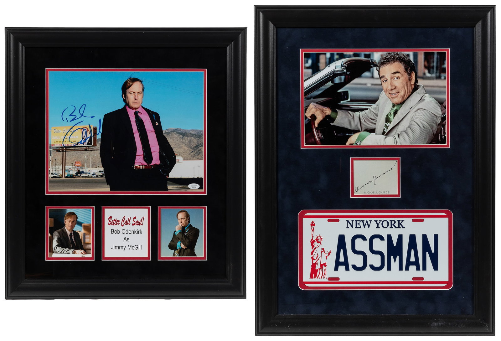 Bob Odenkirk and Michael Richards pair of signed prints.: Bob Odenkirk and Michael Richards pair of signed prints. Including:Bob Odenkirk "Better Call Saul" signed color photo. Authenticated by JSA. 24 x 20".Michael Richards signed print, matted with a